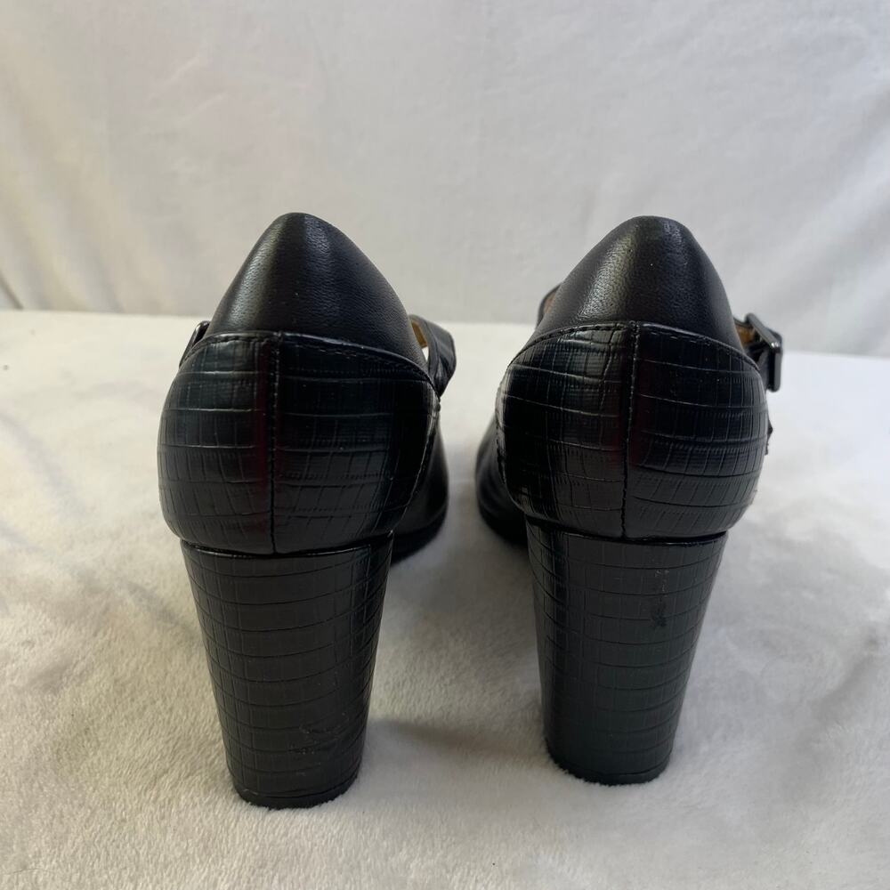 Clarks Womens Sz 7 Black Leather Strap Heels Emily 2 Jane Dancing Pumps Shoes - Picture 4 of 8